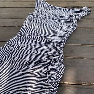 Black and white striped ruched dress. Slinky